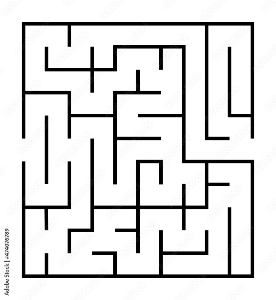 Abstract maze. Find right way. Isolated simple square maze black line on white background. Vector illustration. Abstract maze. Find right way. Isolated simple square maze black line on white background. Vector illustration.