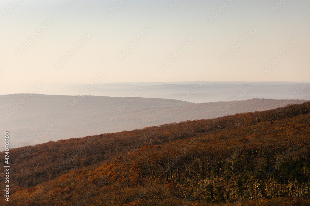 Misty view of the Catskill mountains