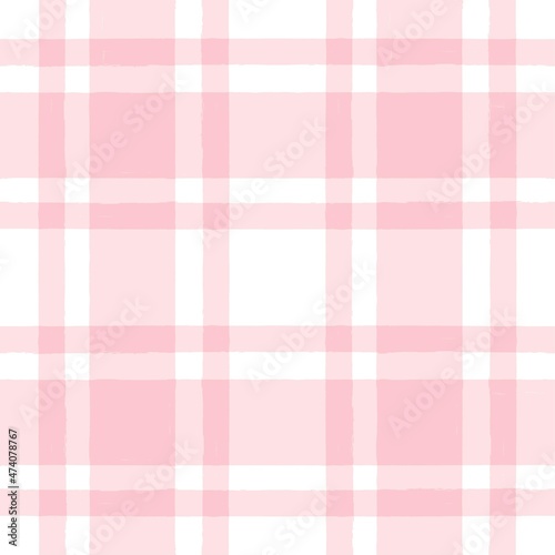 Pink watercolor plaid pattern. stripes, girly gingham seamless tartan texture, spring picnic table cloth, plaid. vector checkered summer paint brush strokes.