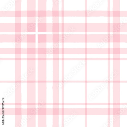 Pink watercolor plaid pattern. stripes, girly gingham seamless tartan texture, spring picnic table cloth, plaid. vector checkered summer paint brush strokes.
