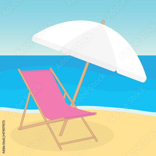 sun bed and umbrella on the beach- vector illustration