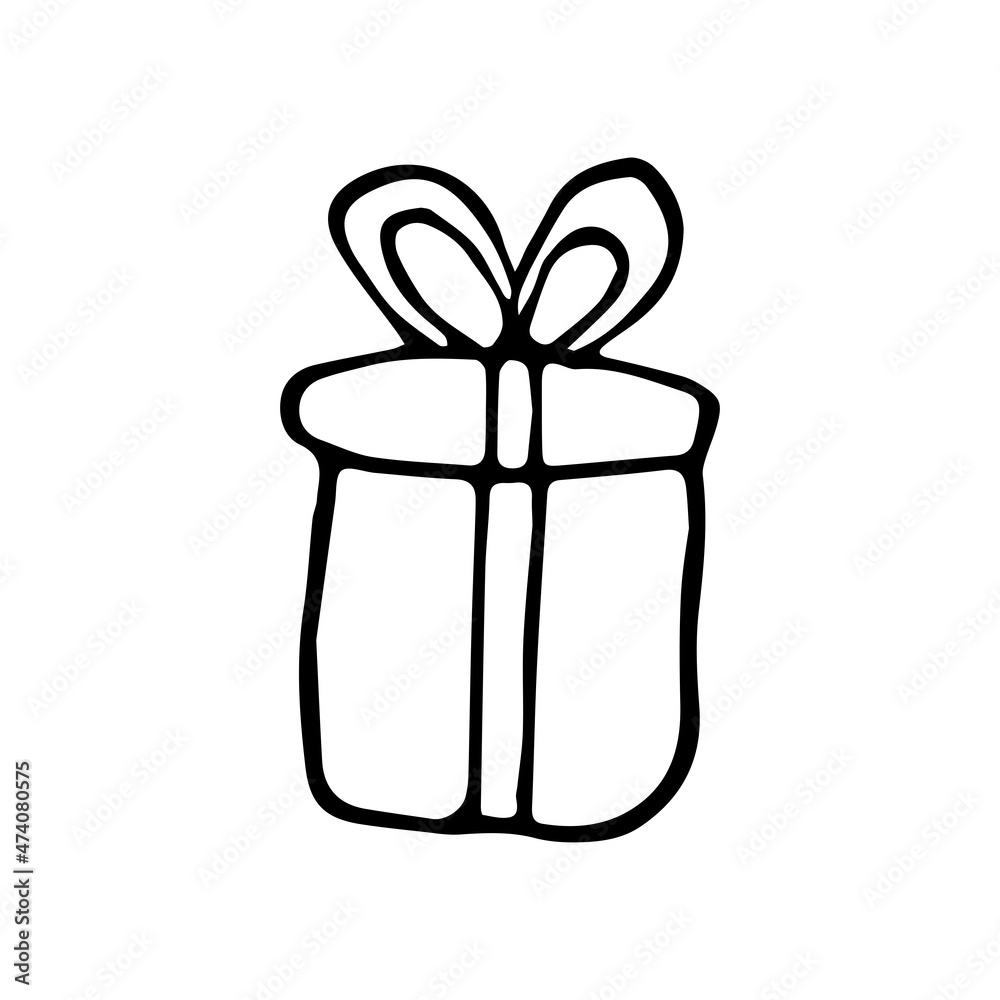 Hand drawn gift box. Vector present with bow. Hand drawn gift box. Vector present with bow.
