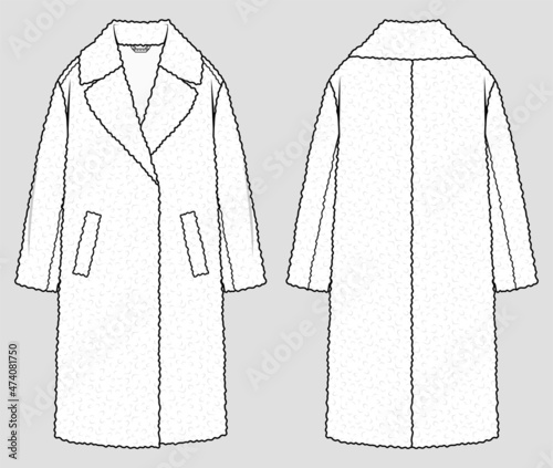Shearling fur coat. Fashion sketch. Flat technical drawing. Vector illustration. photo