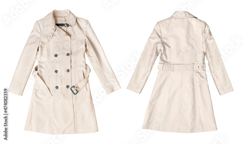 Photos Womens Trench Coat isolated on white. Ready for clipping path.