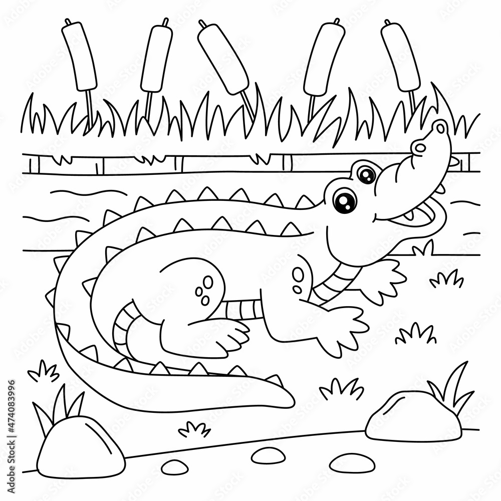 Crocodile Coloring Page for Kids Stock Vector | Adobe Stock