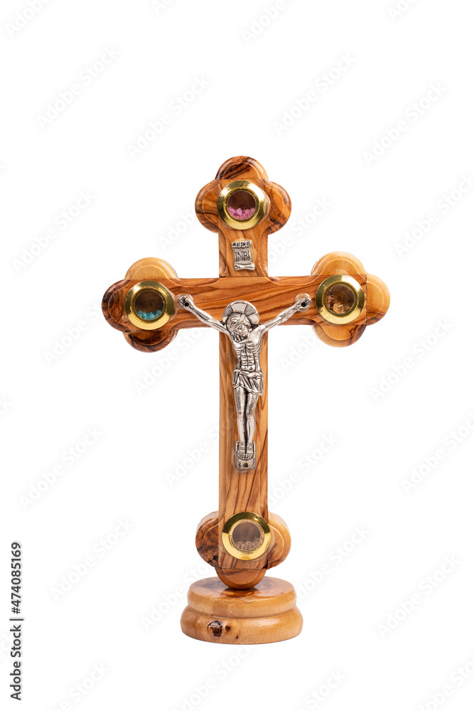 Wooden crucifix standing on white background. Wooden crucifix standing on white background.