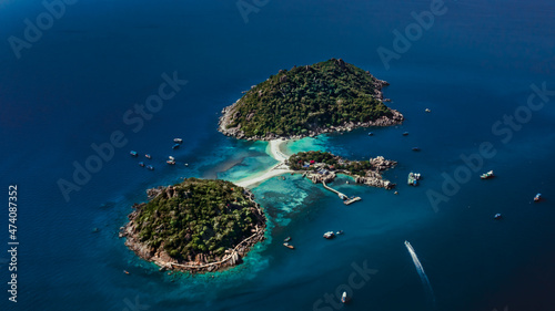 Picture by drone with 2 island and blue water photo