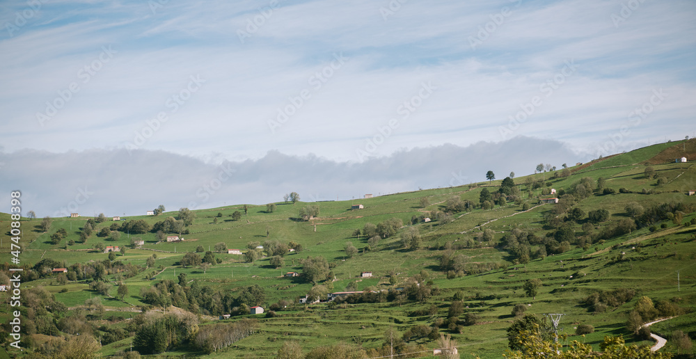 Fototapeta premium Cantabrian hills and rural landscape of farmland.