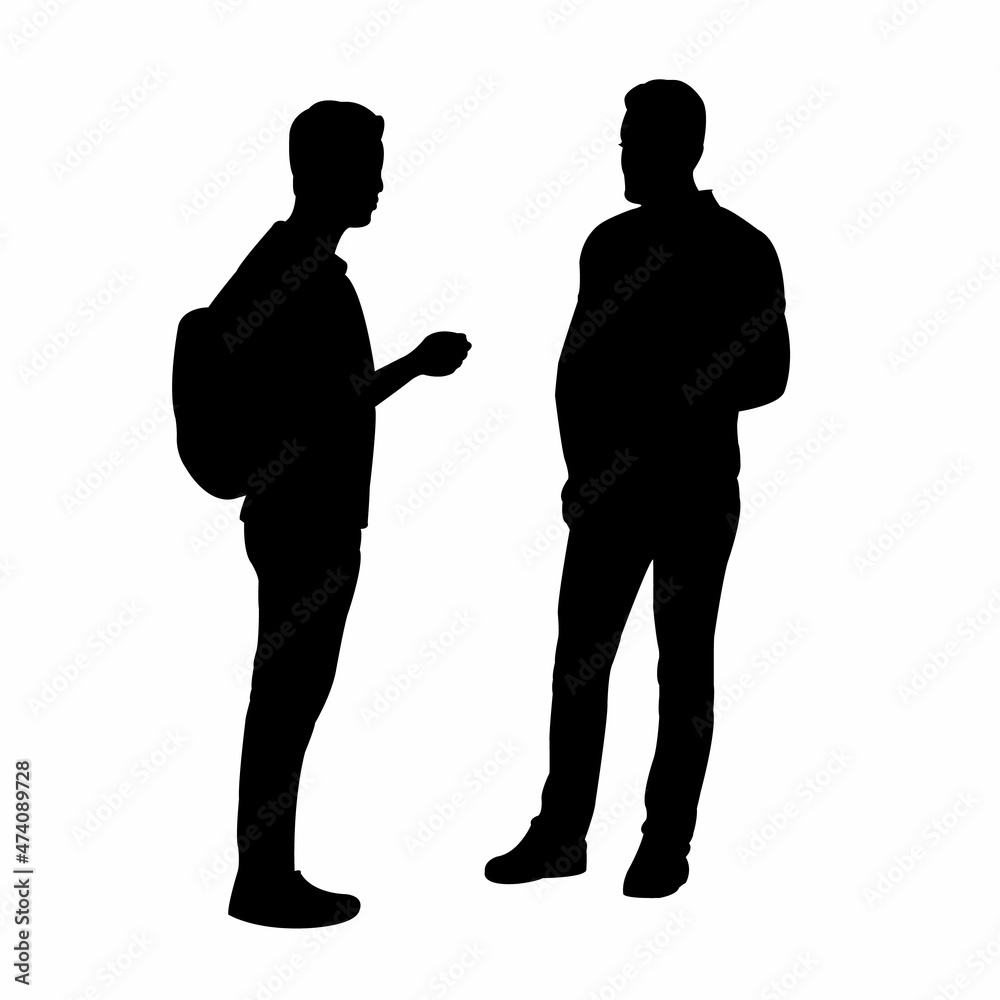 two men making chat, silhoutte vector