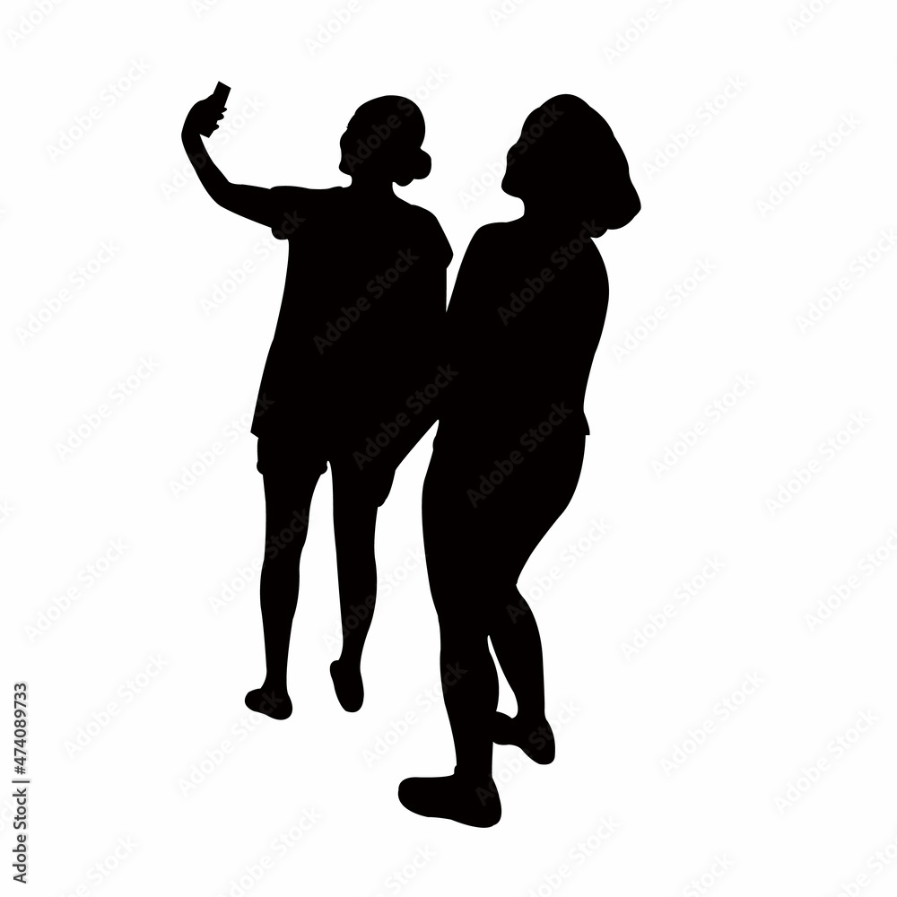 two women making selfie, silhouette vector two women making selfie, silhouette vector