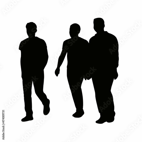 three men walking body, silhouette vector