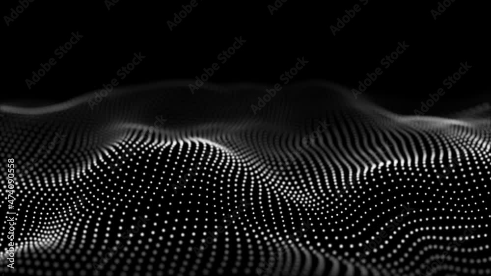 Abstract white background of points. Falling cyber particles. Big data stream. Wave of particles. Seamless loop. 3d rendering