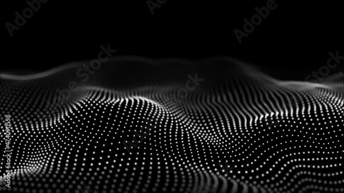 Abstract white background of points. Falling cyber particles. Big data stream. Wave of particles. Seamless loop. 3d rendering