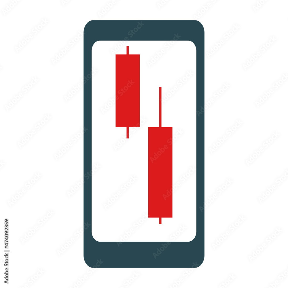Bearish red candlestick symbols in cellphone Bearish red candlestick symbols in cellphone