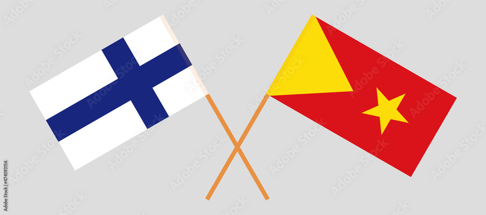 Crossed flags of Finland and Tigray. Official colors. Correct proportion