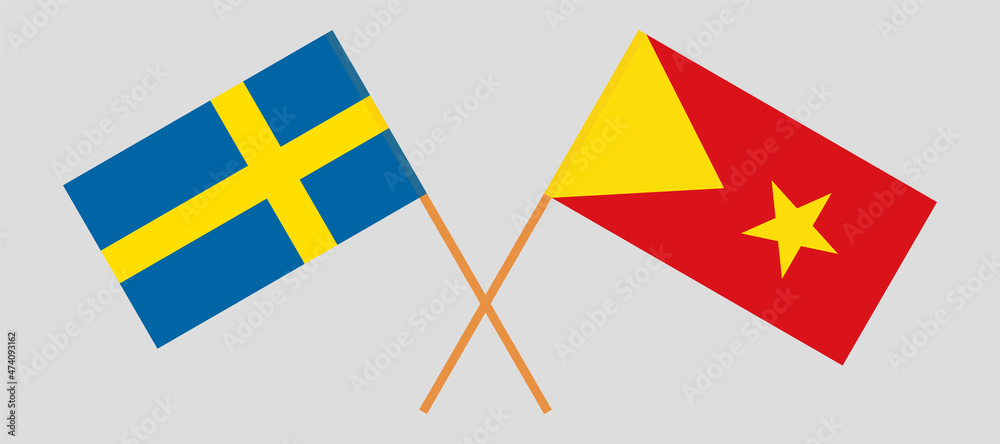 Crossed flags of Sweden and Tigray. Official colors. Correct proportion