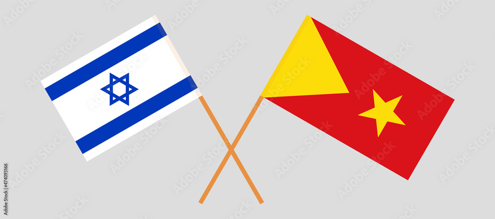 Crossed flags of Israel and Tigray. Official colors. Correct proportion Crossed flags of Israel and Tigray. Official colors. Correct proportion