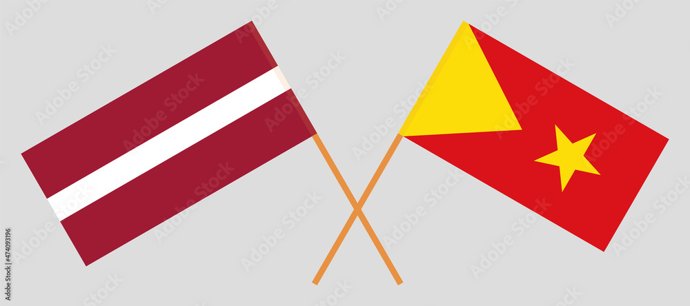 Crossed flags of Latvia and Tigray. Official colors. Correct proportion Crossed flags of Latvia and Tigray. Official colors. Correct proportion