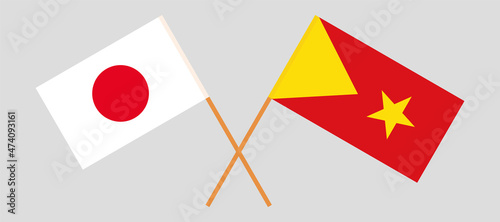 Crossed flags of Japan and Tigray. Official colors. Correct proportion