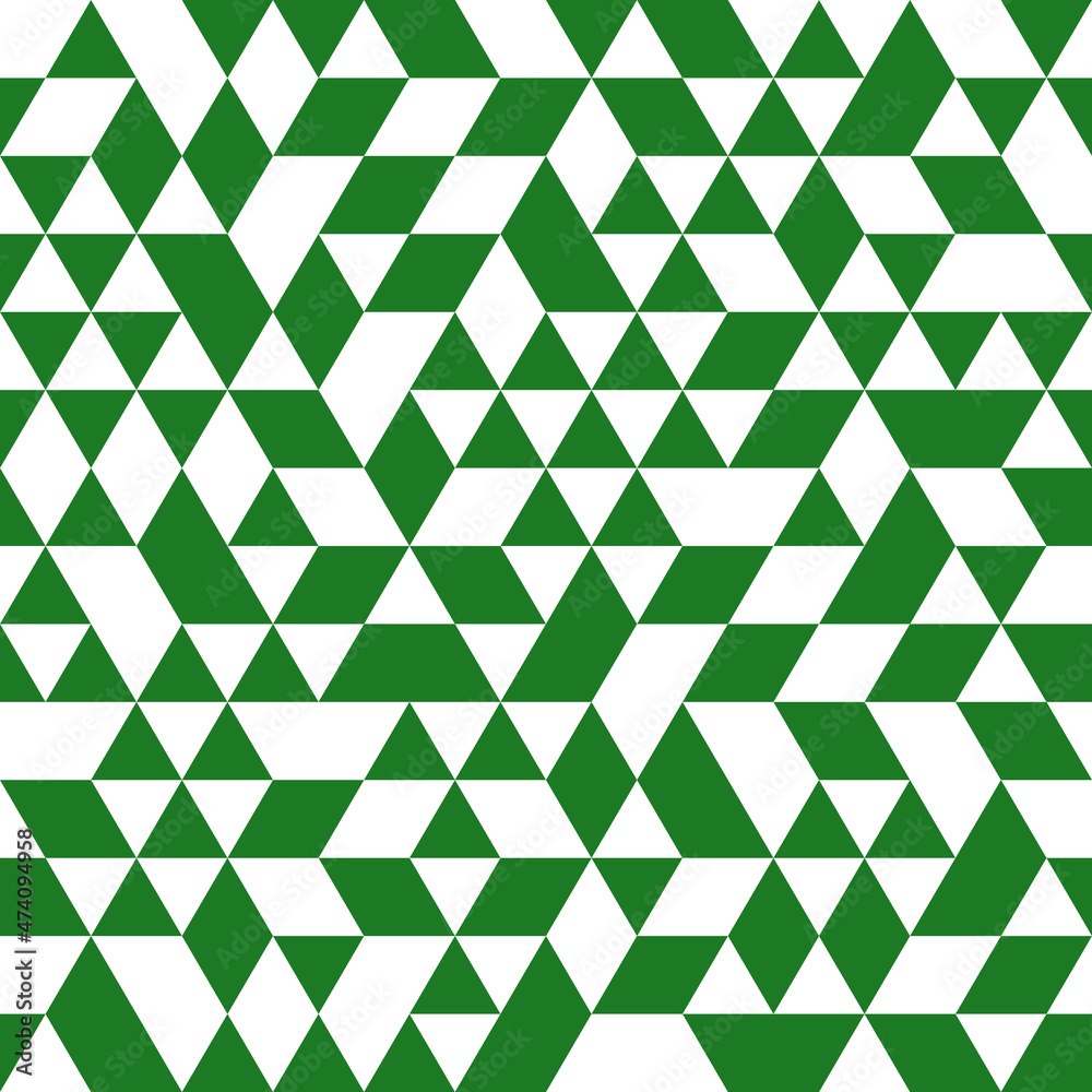Geometric vector pattern with white and green triangles. Geometric modern ornament. Seamless abstract background Geometric vector pattern with white and green triangles. Geometric modern ornament. Seamless abstract background