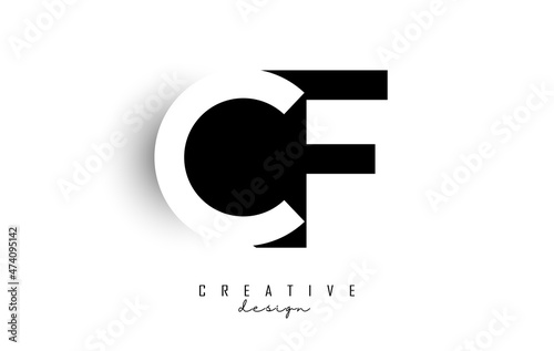 Letters CF Logo with black and white negative space design. Letters C and F with geometric typography.