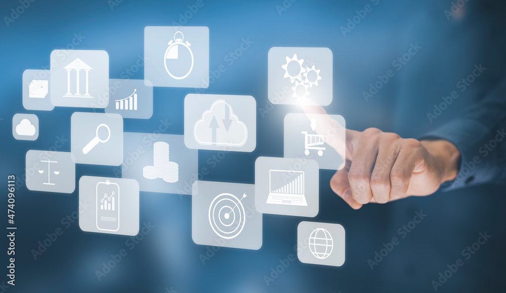 Businessman touchscreen on the graph Screen Icon of a media screen, Technology Process System Business with Communication and marketing concept, Team success, HR Human, Business success Businessman touchscreen on the graph Screen Icon of a media screen, Technology Process System Business with Communication and marketing concept, Team success, HR Human, Business success