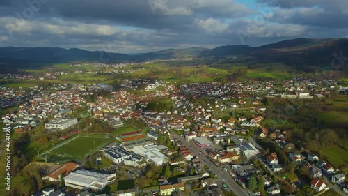 Aerial view around the city Rimbach in Germany. On a cloudy day in Autumn.  photo