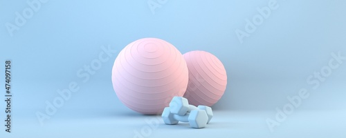Pilates balls and dumbbells 3D