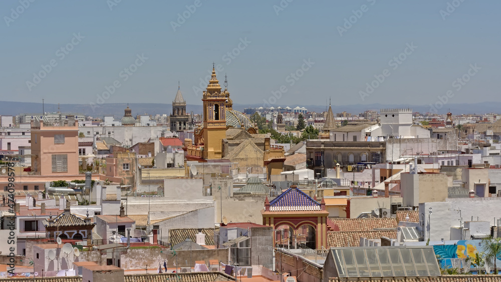 Aerial view on the houses and churches of downtown seville from Giralda Tower