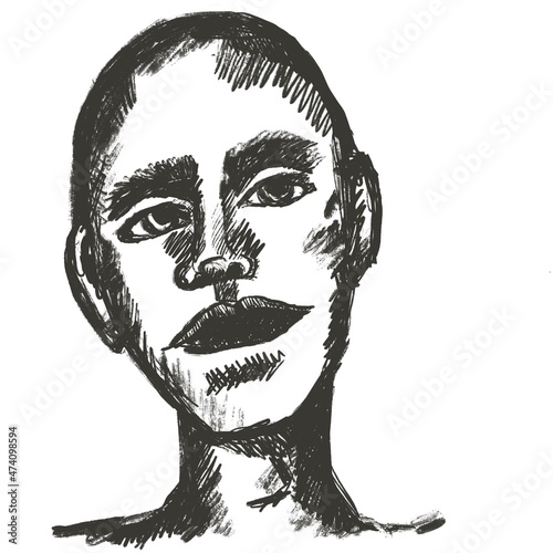 Fotografie Scary man black and white self portrait, sketch bald man