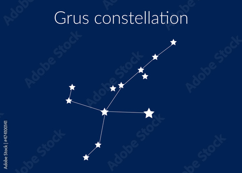 Grus zodiac constellation sign with stars on blue background of cosmic sky photo