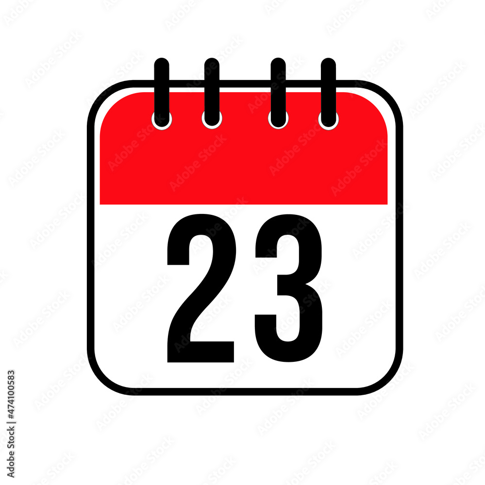 Fototapeta premium Calendar day 23. Number twenty three on a white paper with red border on white background. Vector ilustration.