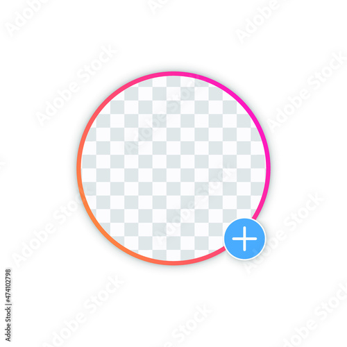 Social media avatar frame. story purple border. add new icon. Vector illustration