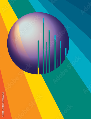 Colorful abstract image with sphere shape and radiating lines