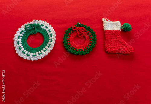 Hand Crocheted and Knitted Mini Christmas Wreaths and Stocking