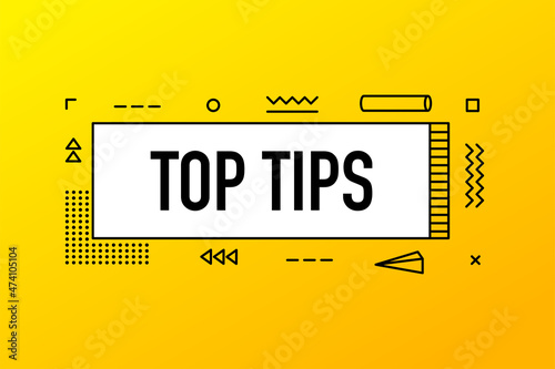 Top Tips, geometry banner on yellow background. Vector illustration.