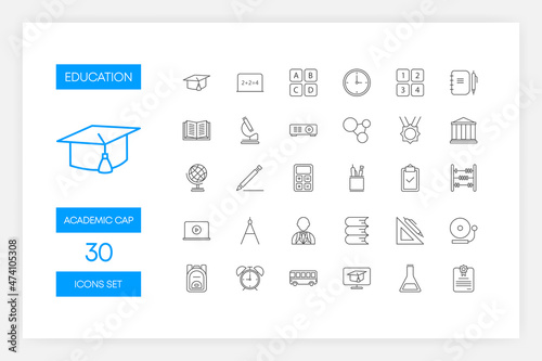 Set of blue color line icons of Education isolated on white background. Vector illustration.