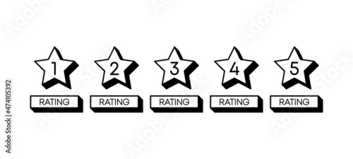 Five stars rating. Customer product rating review. Flat icon for apps and websites. Vector illustration.