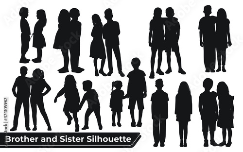 Collection of Brother and Sister Silhouettes in different poses set