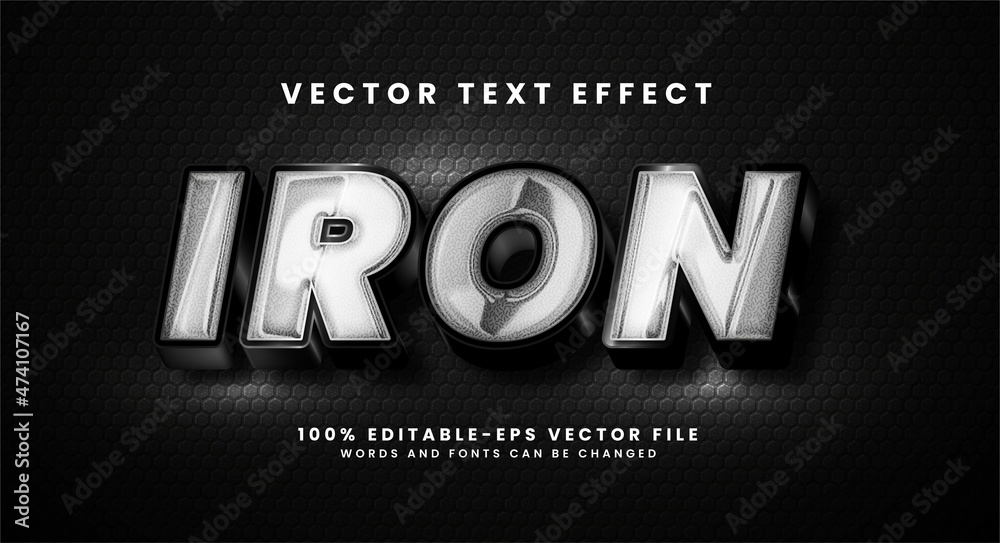 Iron 3D text effect. Editable text style effect with dark concept.