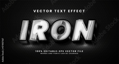 Iron 3D text effect. Editable text style effect with dark concept.