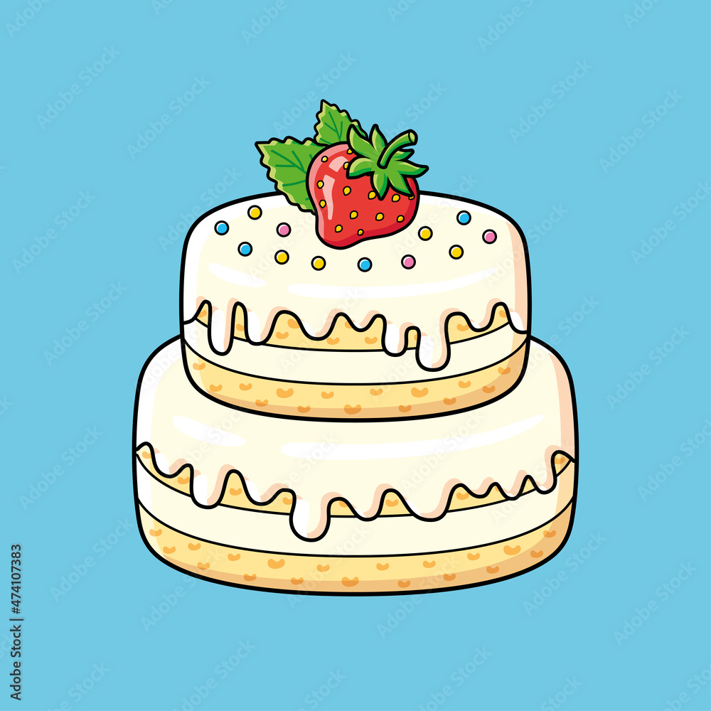 Big strawberry cake isolated cartoon vector Big strawberry cake isolated cartoon vector