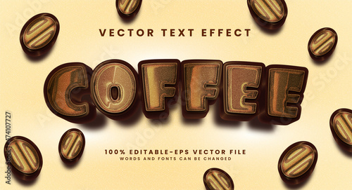 Coffee 3D text effect. Editable text style effect suitable for coffee product needs.