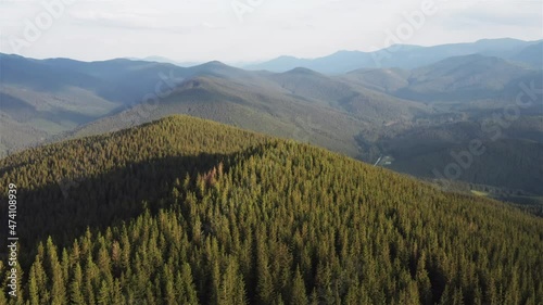 Flying above. Majestic Carpathian Mountains. Beautiful landscape of untouched nature photo