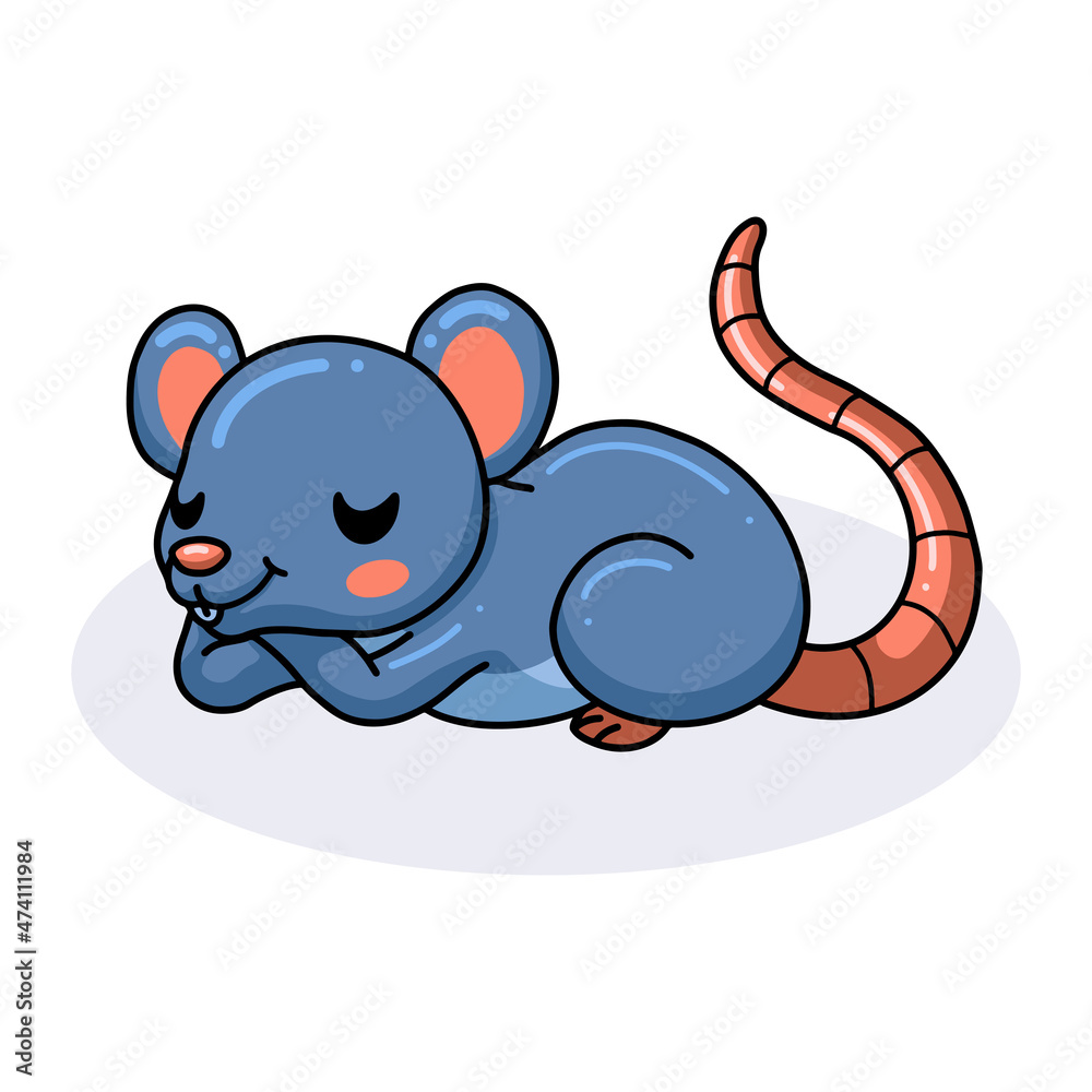 Fototapeta premium Cute little mouse cartoon sleeping