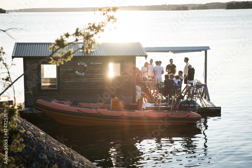 People partying by a sauna in the archipelago 