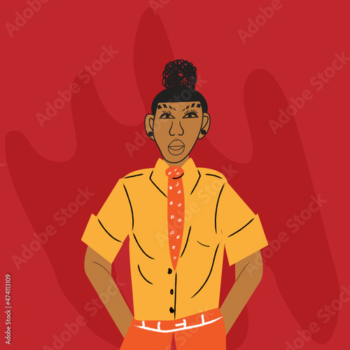 Masculine gay woman in dressy attire