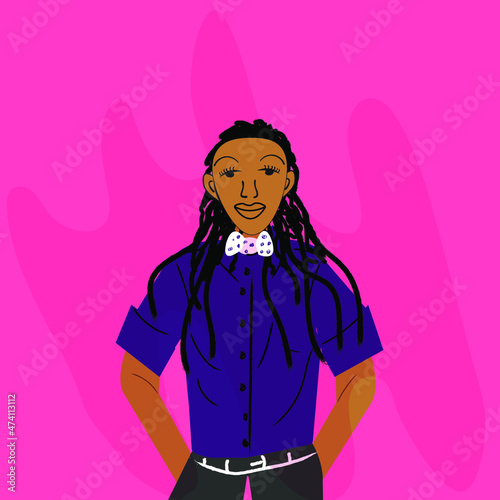 Masculine gay woman in dressy attire