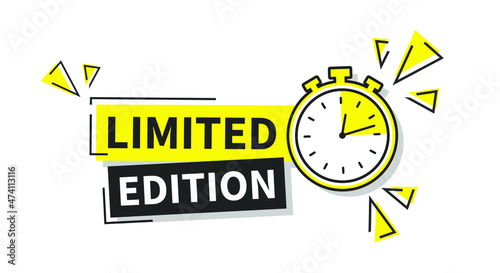 Limited edition sale price tag. Last limited offer clock countdown special label logo design