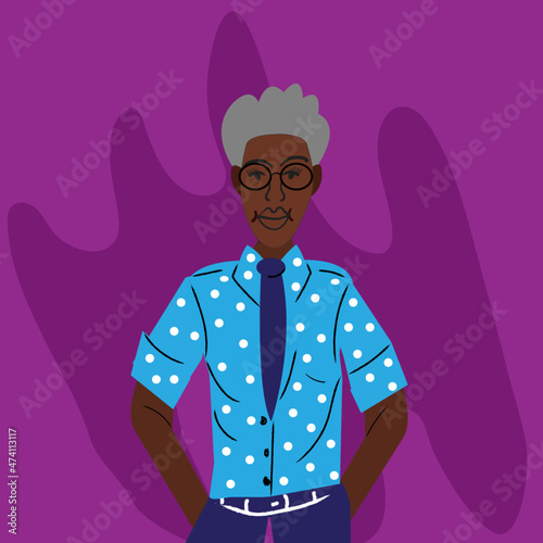 Masculine gay woman in dressy attire